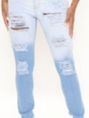 Fashion Nova Light Blue Ripped Skinny Jeans